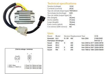 Dze regulator napięcia suzuki drz 400/e/s '00-'17 (32800-29f00, 32800-08d00) (sh572e-12) (esr105)
