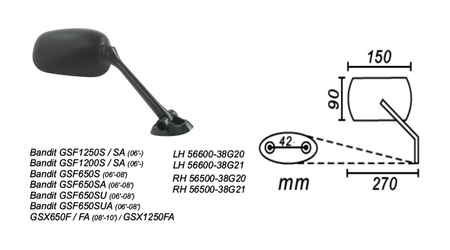 Lusterko prawe suzuki bandit 650/1250 2006-08, gsxf 2008-10 power force