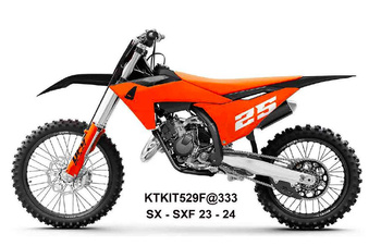 KOMPLET PLASTIKÓW (FULL KIT) Z OSŁONAMI TELESKOPÓW (AMORTYZATORÓW) KTM SX 125 / 250 / 300 TBI '23-'24, SX-F 250 / 350 / 450 '23-'24 KOLOR POMARAŃCZOWY / CZARNY