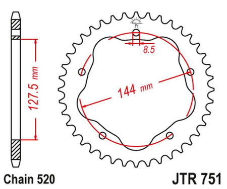 Zębatka tylna 4320m 43 ducati 950 hypermotard '19-20, 800 monster '05-07, 748 biposto '95-03, (potrzebny adapter jta750b) (4320m43jt) (łańc. 520)