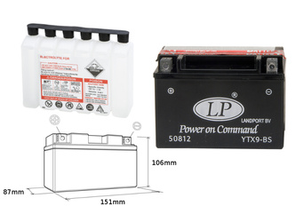 Landport akumulator ytx9-bs 12v 8ah 152x88x106 bezobsługowy - elektrolit osobno (6) ue2019/1148