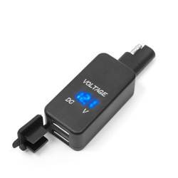Motocyklowe podwójne gniazdo usb z woltomierzem montaż na powierzchnie płaską (owiewka, kufer)