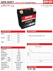 Bs akumulator litowo-jonowy ze wskaźnikiem naładowania lifepo4 bsli-01 (92x52x90) (140a,24wh,2ah) - odpowiednik oem ktm, husqvarna (20)