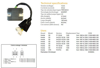Dze regulator napięcia honda cb1300 97-01 (sc38, sc40), vfr800 98-99 (31600-mbg-305) (sh6890a)