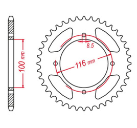 Zębatka tylna aluminiowa kolor srebrny 467 54 kawasaki kx 80 '98-'00, kx 85 '01-'20, kx 100 '00-'21 (jtr461.54) (łańc. 420)