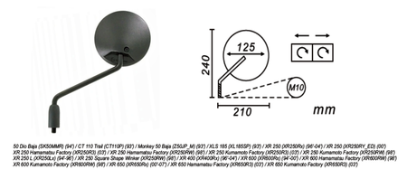Lusterko Lewe Honda Baja 50/Monkey, Xr 250-650 1996-04 Power Force