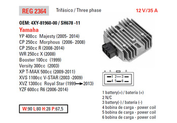 Dze regulator napięcia yamaha xvs 1100 '03-'08, r6 '06-'10, xvz1300 '99-'08 (oem-4xy-81960-00) (esr135)