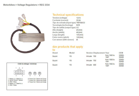 Dze regulator napięcia suzuki vs 700 85-87, vs 750 88-91, vs 800 92-97 intruder (32800-38a00) (esr752)