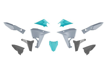 KOMPLET PLASTIKÓW (REVOLUTION) (BEZ PRZEDNIEGO BŁOTNIKA) KOVE X PRO / RALLY 800 '24-'25 KOLOR SZARY / CZARNY / ZIELONY