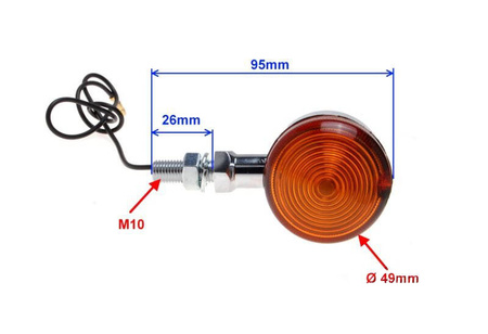 Kierunkowskaz chrom bullet krótki wspornik 10 mm