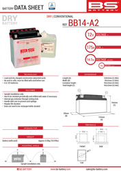 Bs akumulator bb14-a2 (yb14-a2) 12v 14ah 134x89x166 obsługowy - elektrolit osobno (175a) (4) ue2019/1148
