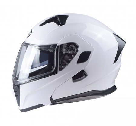 Kask motocyklowy szczękowy biały z blendą