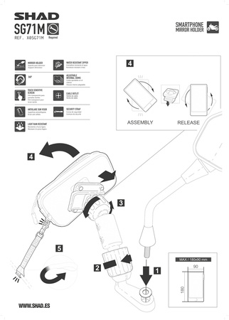 Uchwyt telefonu na lusterko Shad 180x90 mm