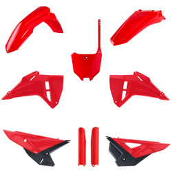 KOMPLET PLASTIKÓW (FULL KIT) HONDA CRF 250R '25; CRF 250RX '25; CRF 450R '25; CRF 450RX '25 W ZESTAWIE TABLICA PRZEDNIA (8670700001) I OSŁONY AMORTYZARORÓW (8351900003) KOLOR CZERWONY OEM