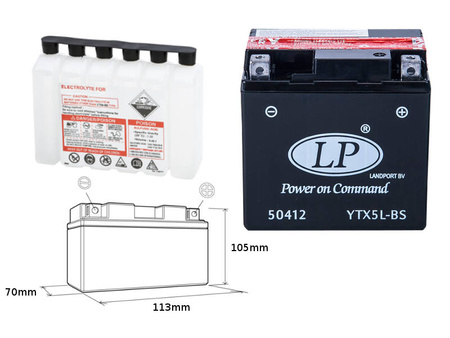 Landport akumulator ytx5l-bs 12v 4ah 114x71x106 bezobsługowy - elektrolit osobno (8) ue2019/1148
