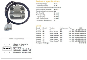 Dze regulator napięcia kawasaki vn1600 classic 03-08, vn1500 classic 96-08 (21066-1106) (esr264) (sh541g-12)