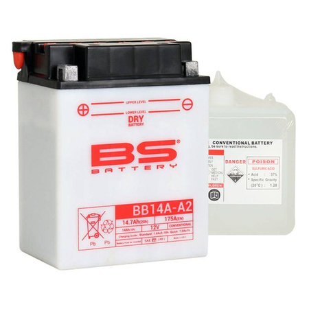 Bs 2022/02 akumulator bb14a-a2 (yb14a-a2) 12v 14ah 134x89x176 obsługowy - elektrolit osobno (175a) (3) ue2019/1148