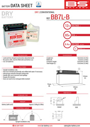 Bs akumulator bb7l-b (yb7l-b) (12n7-3b) (yb7l-b2) 12v 8ah 135x75x133 obsługowy - elektrolit osobno (85a) (6) ue2019/1148 (310595)