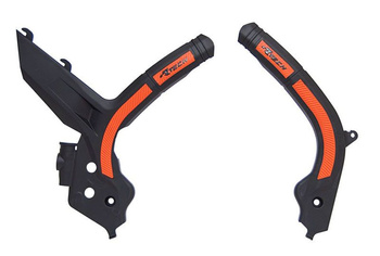 Osłony ramy (komplet) bi-material super grip ktm sx 125/150/250 '19-21, sxf 250/350/450 '19-21, sxf 450 '18-21, exc/excf 150/250/350/450 '20-21 kolor czarny pomarańczowy