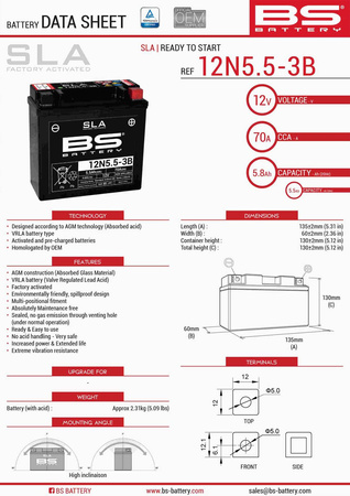 Bs akumulator 12n5,5-3b (fa) (12n5,5-3b) 12v 5,5ah 138x61x131 bezobsługowy - zalany (70a) (6)