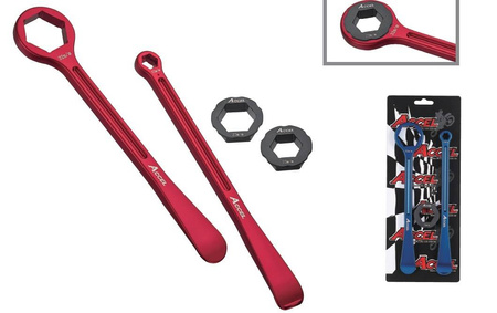 Komplet łyżek do opon (23+24cm) alu7075 kute z kluczami 10,13,22,27,32 mm kolor czerwony