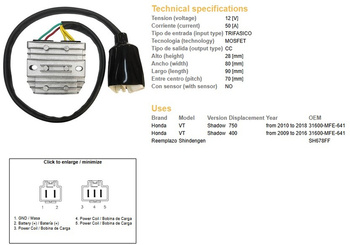Dze regulator napięcia honda vt 750c shadow '10-'18 (31600-mfe-641) 12v50a (mosfet)