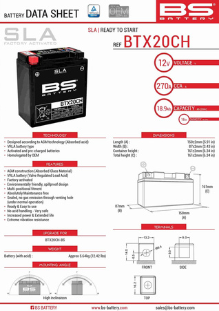 Bs akumulator btx20ch (fa) (ytx20ch-bs, ytx20a-bs) 12v 18ah 150x87x161 bezobsługowy - zalany (270a) (4)