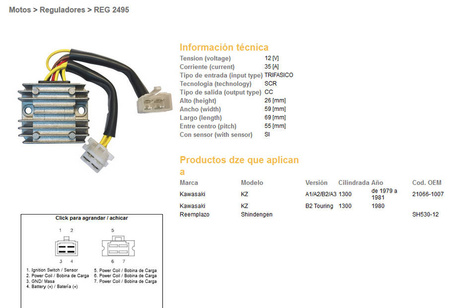 Dze regulator napięcia kawasaki kz1300a/b 79-81 (21066-1007) (sh530-12) (esr470)