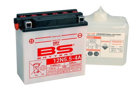 Bs akumulator 12n5,5-4a (12n5,5-4a) 12v 5,5ah 135x60x130 obsługowy - elektrolit osobno (70a) (6) ue2019/1148