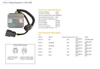 Dze regulator napięcia kymco mxu 150/250/300 '04-'11, can am ds 250 '06-'15 12v 35a (31600-lba7-900) (esr344)
