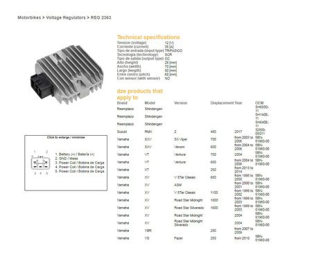 Dze regulator napięcia yamaha xvs 650 '98-'00, xv1600 '99-'04, xvs1100 '99-'02 (oem-5bn-81960-00) (rgu-210) (35a)