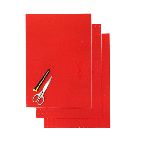 KOMPLET NAKLEJEK (OKLEIN) (FOLIA CRYSTALL 0,4 MM) (PERFOROWANA) 3 X ARKUSZ 47X33CM, KOLOR CZERWONY