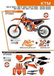 Komplet plastików plukomplet naklejek (oklein) ktm sx/sxf 125/150/250/350/450 '19-'22 w zestawie przednia tablica (kt04094) oraz osłony amortyzatorów (kt04055) stokekolor pomarańczowy neon