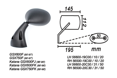 Lusterko lewe suzuki gsx600f/750/katana gsx600fk 1988-97 power force