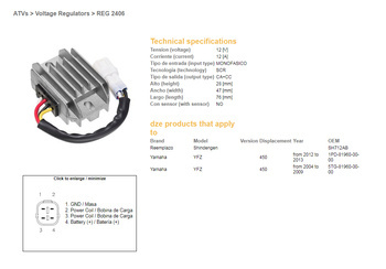 Dze regulator napięcia yamaha yfz450 04-09, 12-13 (sh712ab) (5tg-81960-00-00) (1pd-81960-00-00) (12a)