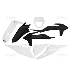 Komplet plastików ktm exc 125 '20-'21, exc/excf(exc-f) 150/250/300/350/450/500 '20-2023 z osłoną lampy kolor biały czarny six dayedition (kt527e999s)