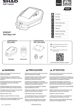 Torba na zbiornik Shad E04P Pin System