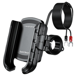 UCHWYT MOTOCYKLOWY NA TELEFON QUICK LOCK Z ŁADOWARKĄ USB 3.0 POWER DELIVERY MONTOWANY NA KIEROWNICĘ LUB LUSTERKO TYP: R9-CLIP-PD