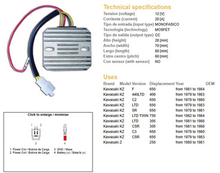 Dze regulator napięcia kawasaki kz440 ltd 79-83, kz650 csr/c/sr/ltd 78-84 (jednofazowy)