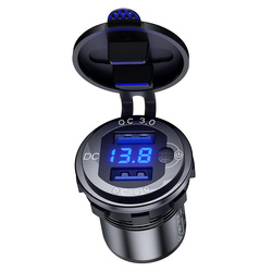 motocyklowe podwójne gniazdo usb qc 3.0 - 36 w z woltomierzem montaż na powierzchnie płaską (owiewka, kufer)