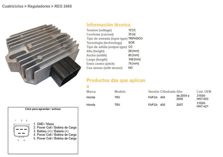 Dze regulator napięcia honda trx 400 fa, fga 04-07 (35a) (31600-hn7-003) (esr590)