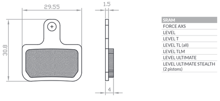 BIKE KLOCKI HAMULCOWE ROWEROWE ORGANIC MTB / SZOSA PÓŁMETALICZNE PASUJE DO SRAM LEVEL T, LEVEL TL, TLM ULTIMATE (2019-), FORCE AXS BR130