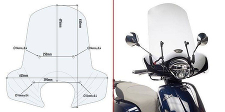 Szyba kymco like 125 (17-18) przezroczysta 49,5 x 65,5 cm - potrzebne mocowanie a6109ak
