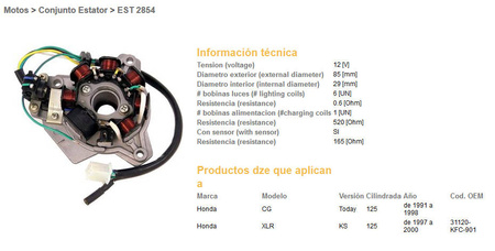 Uzwojenie alternatora stator honda xlr125 97-00, cg125 91-98 (oem-31120-kfc-901)