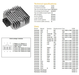 Dze regulator napięcia kawasaki gpz/klf/vn/zl/zr/zxr 400 (rgu-403, esr260) (21066-1101) - zastepuje 2306-01