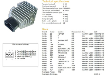 Dze regulator napięcia honda cbr/cbf/cb/ntv/vfr/vt/vtr (35a) (rgu-107,cl691-12,esr580;esr587)