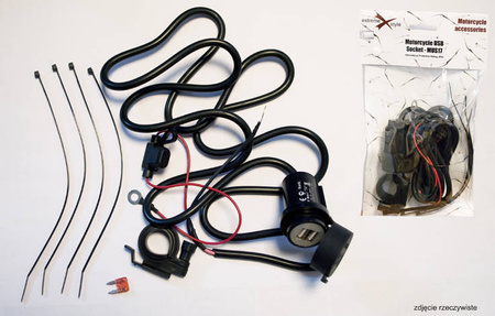 Motocyklowe gniazdo usb x2 z bezpiecznikiem montaż na kierownicę - mus17