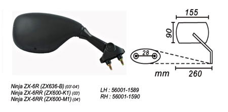 Lusterko prawe kawasaki ninja zx-6rr 2003-04 power force