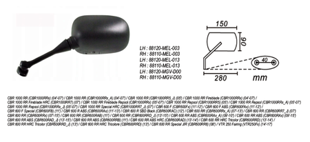 Lusterko Lewe Honda Cbr Rr 600/1000, Vtr 250 2004-2017 Power Force