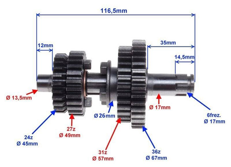 Wałek skrzyni biegów silnik 110 ccm 4T